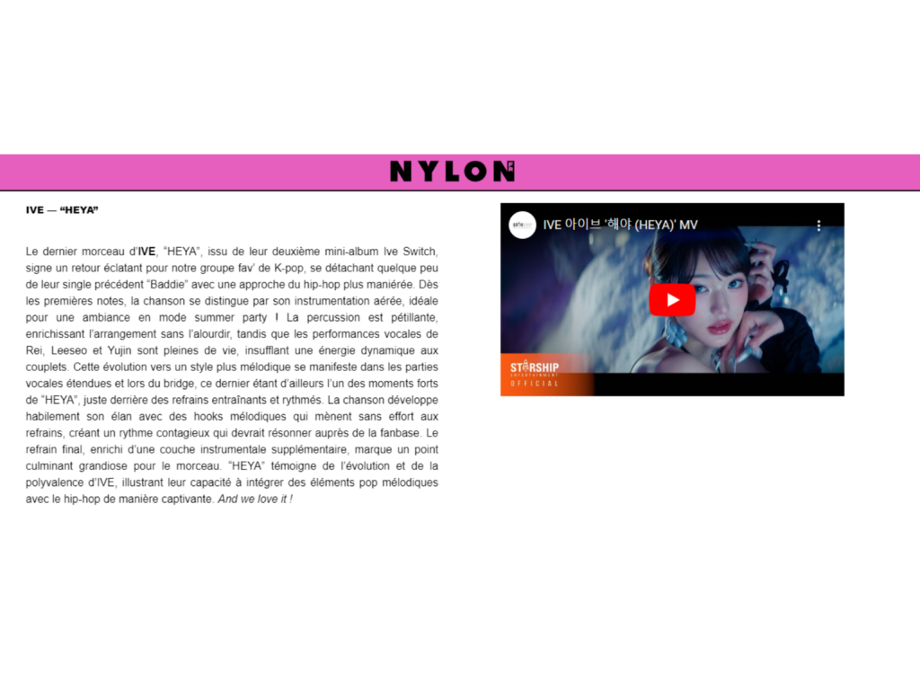 extrait de l'article de Nylon France qui parle du comeback d'Ive