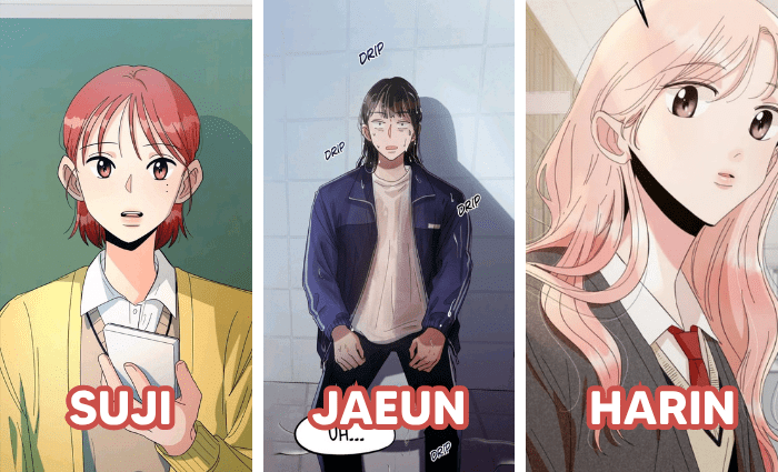 Personnages principaux de Pyramid Game : Suji, Jaeun, Harin